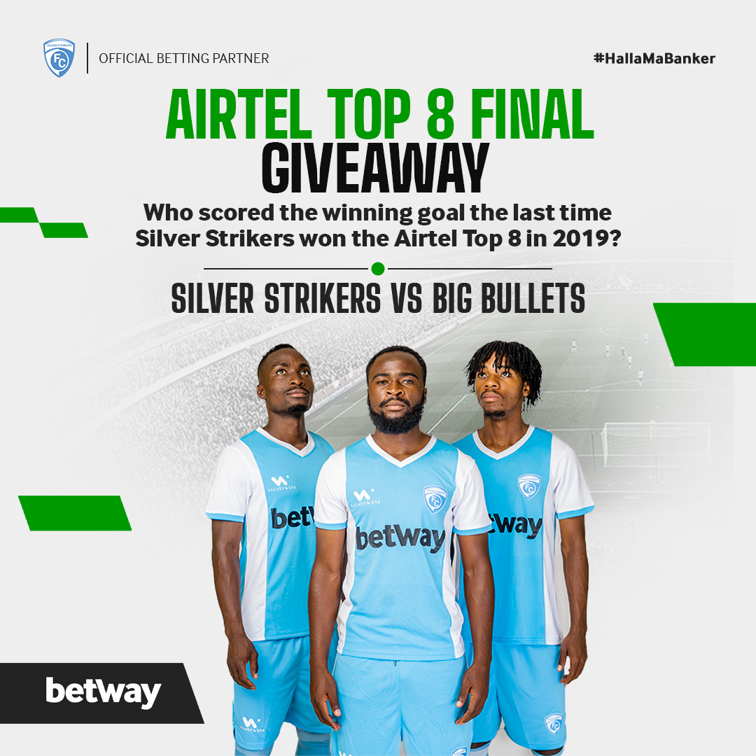 📣Airtel Top 8 Final – Giveaway Time!

Ma Banker 🆚 Bullets

➡️Who scored the winning goal the last time Silver Strikers won the Airtel Top 8 in 2019?

Prizes up for grabs:
🔵1 Silver Strikers signed jersey
🔵15 free MK 10,000 bet vouchers

🏆Correct answers will be randomly
