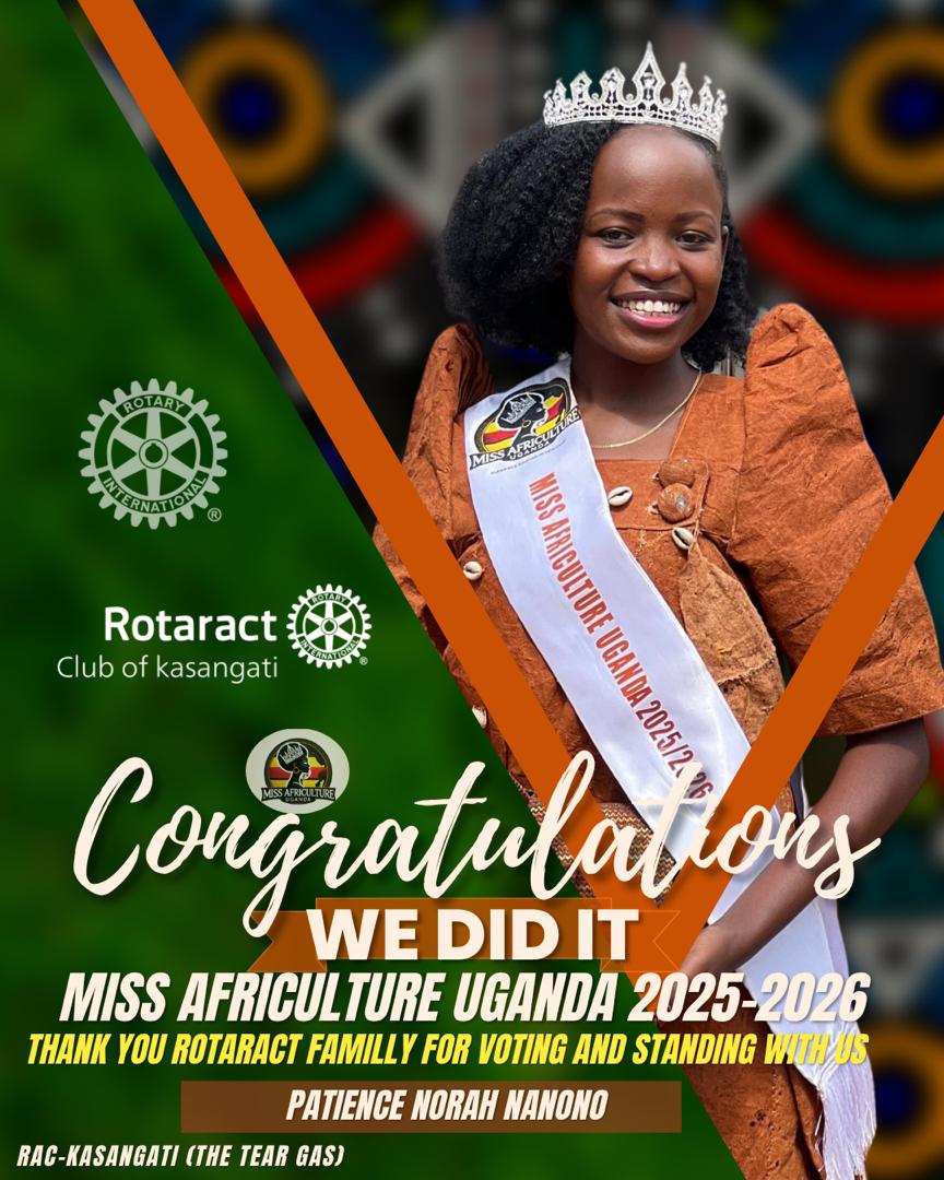 Huge Congratulations

To Patience Norah Nanono on winning MISS AFRICULTURE Uganda!

We're grateful to the entire Rotaract family for your support and solidarity. Your votes, mentorship, and invitations to fellowships made a huge difference.

Thank you for standing with us.