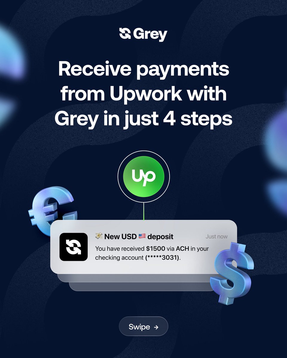 greyfinance's tweet photo. Still struggling to receive your payments on Upwork?
Download the Grey app and link it to your Upwork profile to start receiving payments directly and easily.
#upwork #goglobalwithgrey https://t.co/OnsYIlSSbu