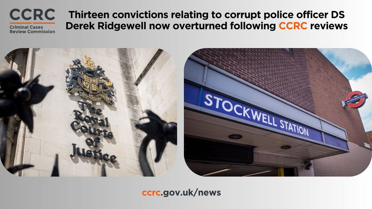 NEWS: The Court of Appeal has quashed the convictions of Errol Campbell and Ronald De Souza following reviews by the CCRC of cases involving the corrupt and racist practices of police officer Derek Ridgewell in the 1970s.  

Read more: ow.ly/rpci50Wr6uH