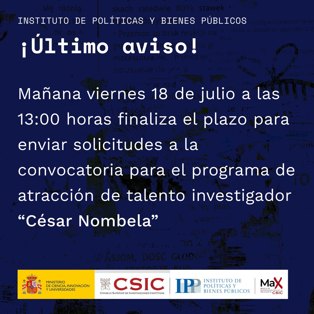 IPP_CSIC's tweet image. ⏳ ¡Aún estás a tiempo!

Si buscas una oportunidad postdoctoral sólida, aún puedes presentar tu solicitud al programa César Nombela.

🎯 Contrato de hasta 5 años y hasta 200.000 € para gastos de investigación.

Toda la info aquí: tinyurl.com/ykfbfwpz