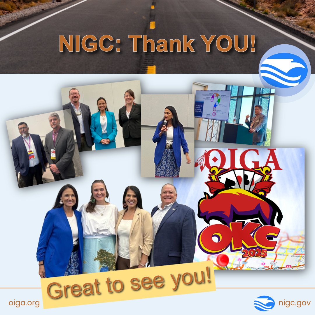 National Indian Gaming Commission (@nigcgov) on Twitter photo Thank you to the Oklahoma Indian Gaming Association and everyone who stopped by to connect with NIGC. It was great to see so many dedicated professionals in one place—here’s to continued collaboration and progress in tribal gaming!
#OIGA #NIGC Thank you to the Oklahoma Indian Gaming Association and everyone who stopped by to connect with NIGC. It was great to see so many dedicated professionals in one place—here’s to continued collaboration and progress in tribal gaming!
#OIGA #NIGC
