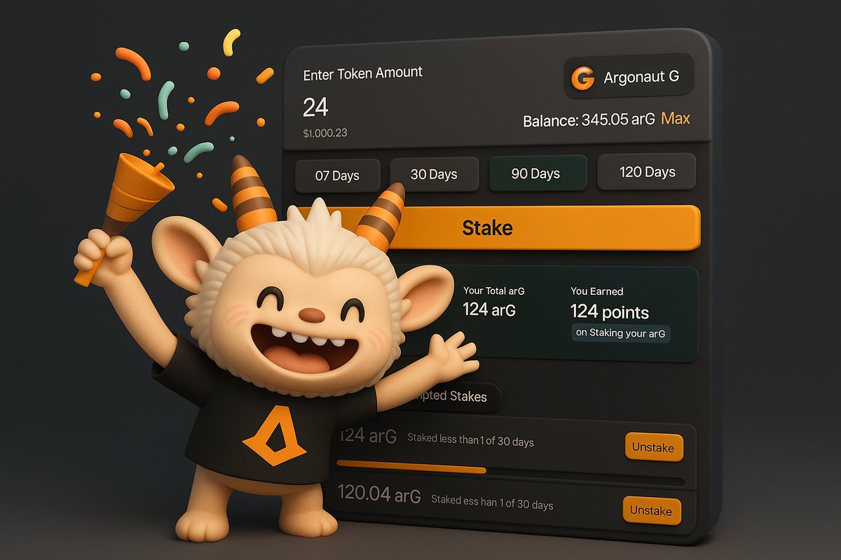 ArgonautLabs's tweet image. Argonaut G Staking is LIVE!
Stake your $G → get $ARG 🔁
Restake $ARG → Farm Points 🌱
Still Gain all reward on Staking G and
Points unlock unpredictable economy in the @Gravitychain DeFi economy.
Simple. Smart. Sustainable.
-> Stake G: app.argonaut.finance