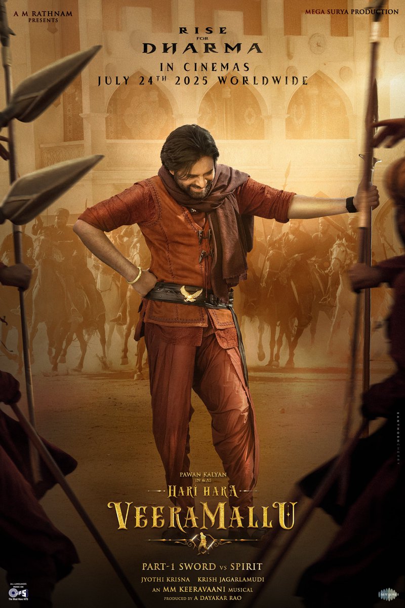SanthoshCherrry's tweet image. An EPIC ADVENTUROUS Saga is going to hit the screens ,An Unsung Hero's History is going to unfold 🔥
#HariHaraVeeraMallu is coming to conquer it all 🎯
A @SanthoshCherrry design 😎
#HHVMonJuly24th
Powerstar @PawanKalyan @amjothikrishna @mmkeeravaani @MegaSuryaProd @HHVMFilm