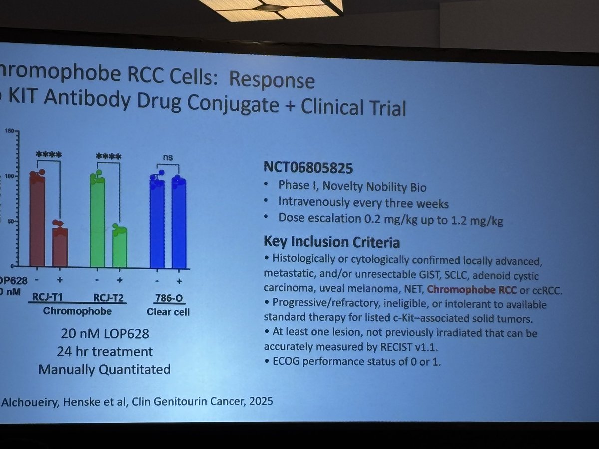 MosheOrnsteinMD's tweet image. Dr. Henske #KCRS25 providing important updates on chromophobe RCC. Interesting data regarding KIT as a potential target with early phase ongoing trials. @kidneycan