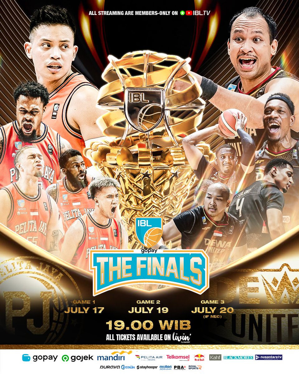 IBLindonesia's tweet photo. PELITA JAYA 🍿 DEWA UNITED

#IBLFinals 2025 are officially set! Five in a row for PJB. First-ever for DUB.

A historic Finals awaits, IBL Fans! #BikinSejarah 👀

📺 IBL TV YouTube (Membership) https://t.co/aAYGAylHo6