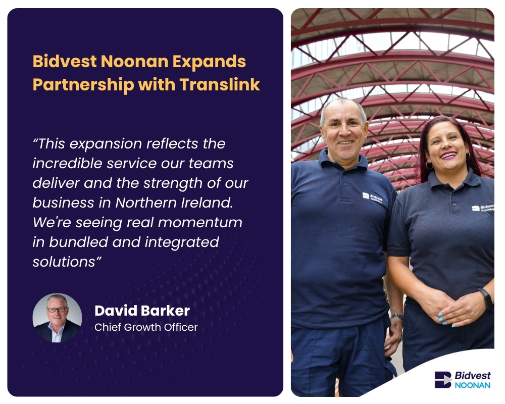 Excited to expand our partnership with Translink via a new multiservice contract, adding catering and supplies to our decade-long cleaning services. Includes cobotic cleaning and a social value program at Belfast’s Grand Central Station

lnkd.in/eByjyqUq