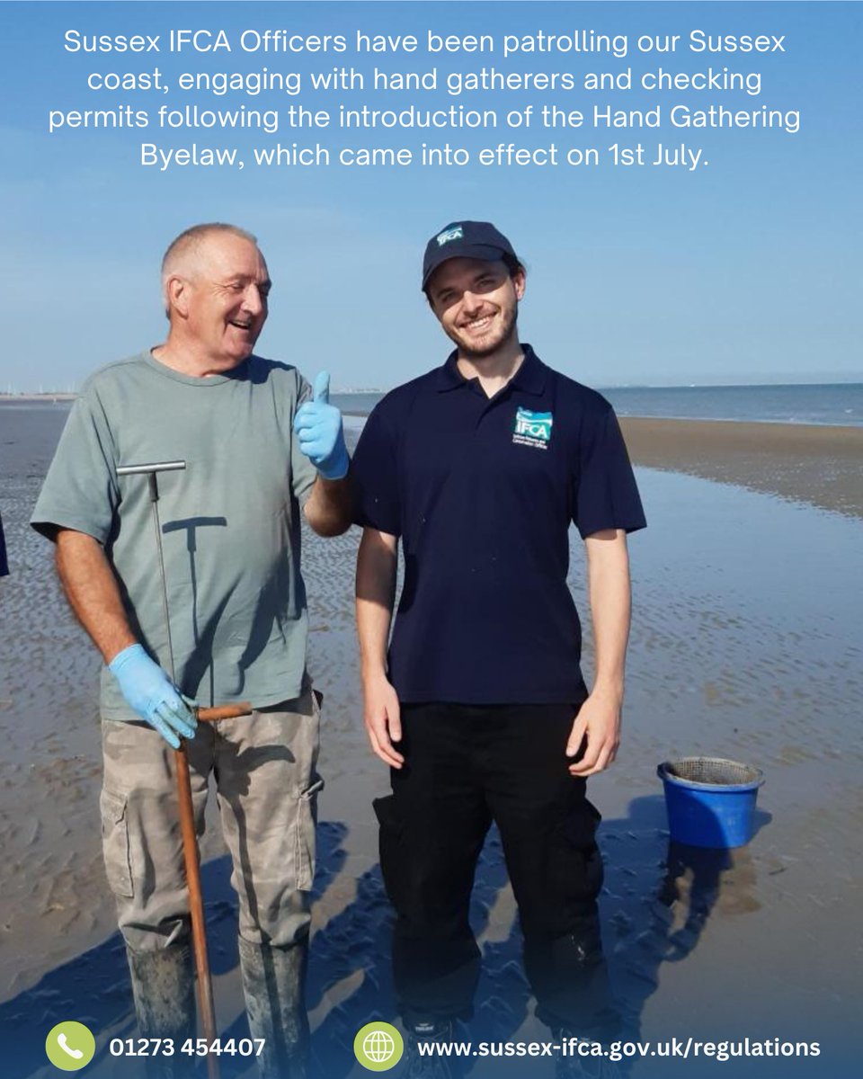 Officers have been out checking hand gatherers &amp; permits following the new Hand Gathering Byelaw.
🦀 Gathering over daily limits? You’ll need a permit.
✅Apply sussex-ifca.gov.uk/permits
📜Info sussex-ifca.gov.uk/regulations
Carry your permit &amp; ID
#Sussex_IFCA #HandGathering #baitdigging
