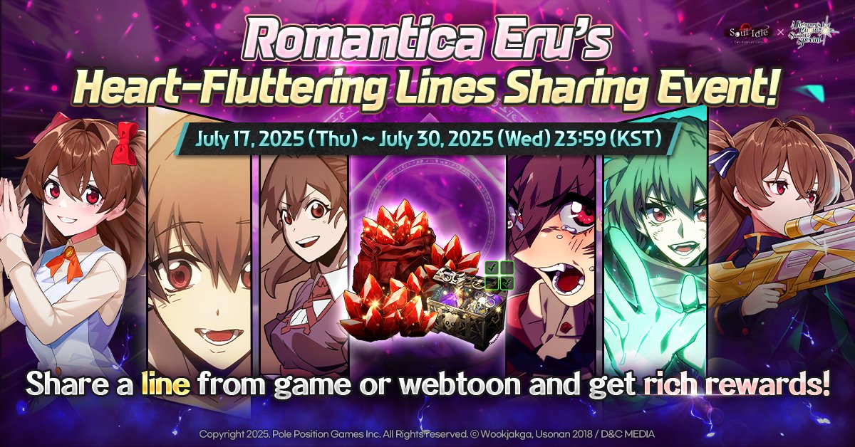 SoulIdleGirls's tweet photo. Romantica Eru has joined the adventure! 🤗

Gacha Romantica and share her lines from the webtoon or game on the Discord forum to receive abundant prizes! 🎁

Check the official Discord for more details 
▶ https://t.co/h5AEujNMYt
#event #collab #Soulidle #webtoon #manhwa https://t.co/m2huwK6t2o