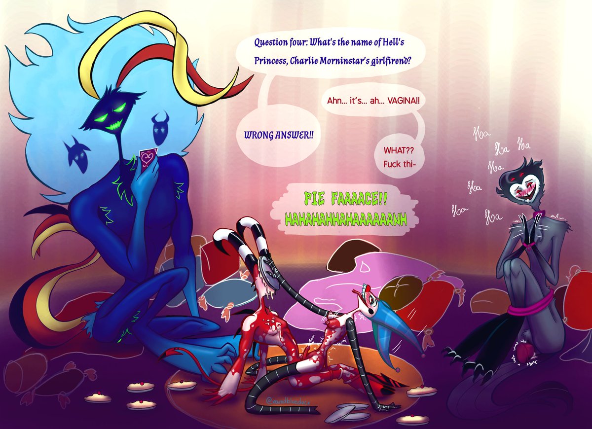 #StolitzarozzieWeek2025 Day 4: Jokes &amp; Pranks 

Blitzfizz playing a trivia card game while fucking! Ozzie is the host. Stolas is audience. Everybody is having fun (Blitz not so much). Fizz cums every time he pie-faces Blitz.

<a href="/2bird2impWeek/">Stolitzarozzie Week</a> #Stolitzarozzie #HelluvaBoss