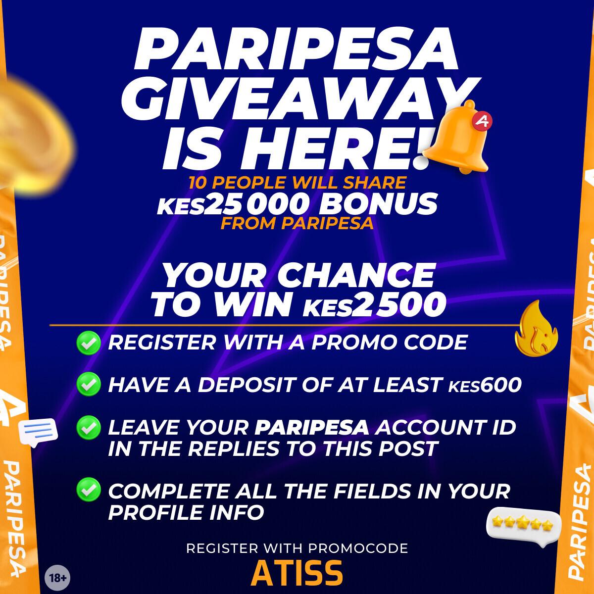 vivhylet's tweet image. Pesa 🤑 🤑
🎁 Giveaway is here! 10 people will share 25000 KES bonus from PariPesa.
📢 Get a share of 2500 KES giveaway right now
✅ Create an account👇
Click 👉paripesa.bet/atiss
Promocode: ATISS
✅ Make a deposit at least 600KES
✅ LEAVE your Paripesa Account ID in the…