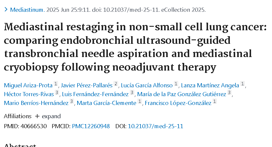 PubMed-goo.su/jkK5zHc  Mediastinal restaging in non-small cell lung cancer: comparing endobronchial ultrasound-guided transbronchial needle aspiration and mediastinal cryobiopsy following neoadjuvant therapy <a href="/HUCA_Asturias/">@HUCA</a> #publiHUCA #Neumology #Pathology <a href="/duckhuca/">Héctor-Enrique Torres-Rivas, MD</a>