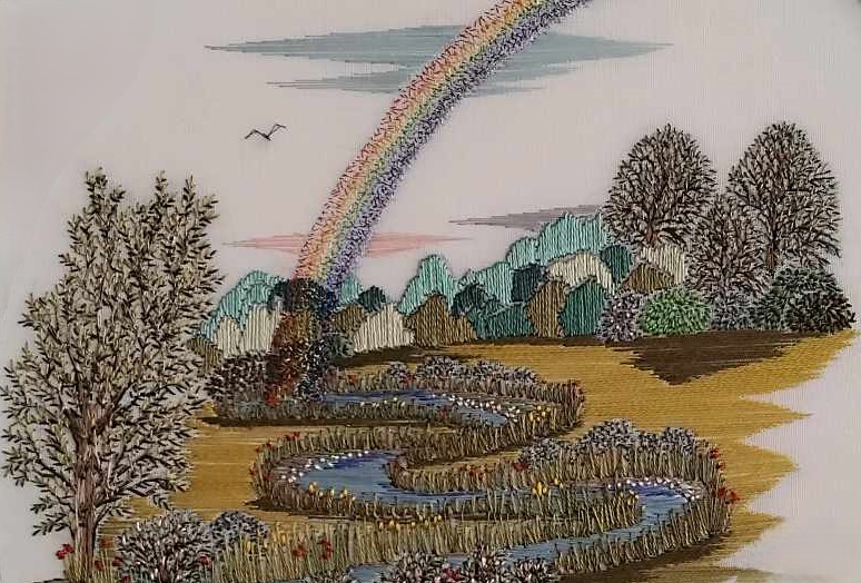 helen_m_stevens's tweet image. Not the Yellow Brick, but the Blue Water, Road! Shall we go over or under the Rainbow?
#embroidery #EmbroideryWhisperer
