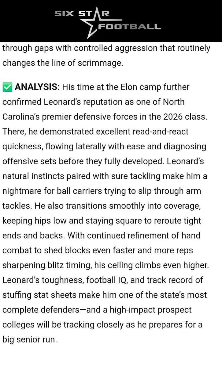 Aydin Leonard (@aydinleonard24) on Twitter photo Grateful for the write up from <a href="/sixstarfootball/">Six Star Football | PLUS+</a> <a href="/ElonFootball/">Elon Football</a> <a href="/CVance43/">Casey Vance</a> <a href="/TonyTrisciani/">Tony Trisciani</a> @coachharris20 <a href="/JakeThomas52/">Coach Thomas</a> <a href="/910Preps/">910Preps</a> <a href="/cfhs_football/">CFHS Football</a> <a href="/247recruiting/">247Sports Recruiting</a> <a href="/VilleSportsNow/">Fayetteville Sports Now</a> <a href="/RecruitFayNC/">Recruit Fayetteville</a> Grateful for the write up from <a href="/sixstarfootball/">Six Star Football | PLUS+</a> <a href="/ElonFootball/">Elon Football</a> <a href="/CVance43/">Casey Vance</a> <a href="/TonyTrisciani/">Tony Trisciani</a> @coachharris20 <a href="/JakeThomas52/">Coach Thomas</a> <a href="/910Preps/">910Preps</a> <a href="/cfhs_football/">CFHS Football</a> <a href="/247recruiting/">247Sports Recruiting</a> <a href="/VilleSportsNow/">Fayetteville Sports Now</a> <a href="/RecruitFayNC/">Recruit Fayetteville</a>