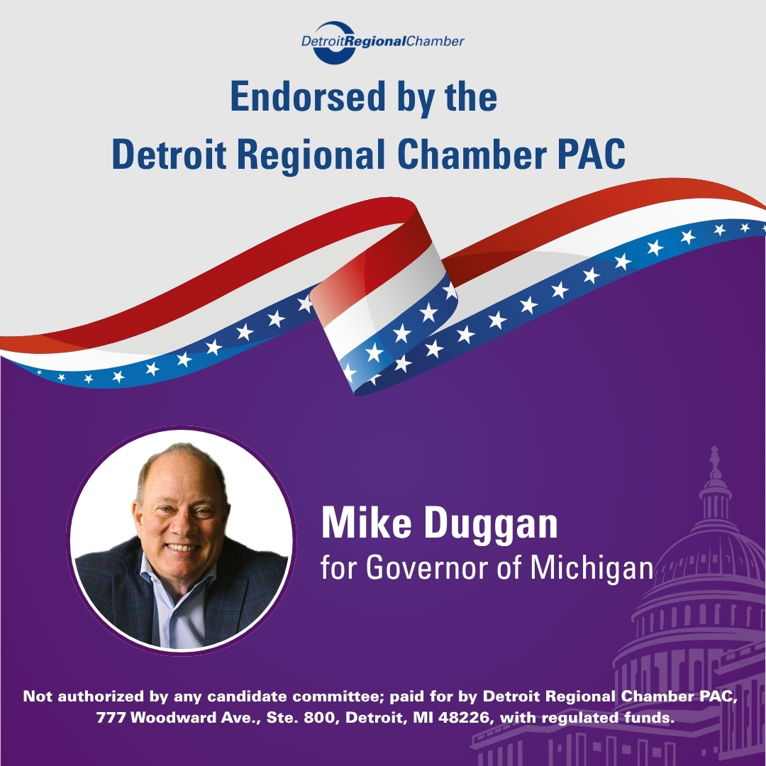 The Detroit Regional Chamber Political Action Committee has announced its endorsement of Mike Duggan for the 2026 Michigan gubernatorial election.

With a quorum of PAC members present, the decision to endorse @DugganForMich was unanimous.

Read the full endorsement: