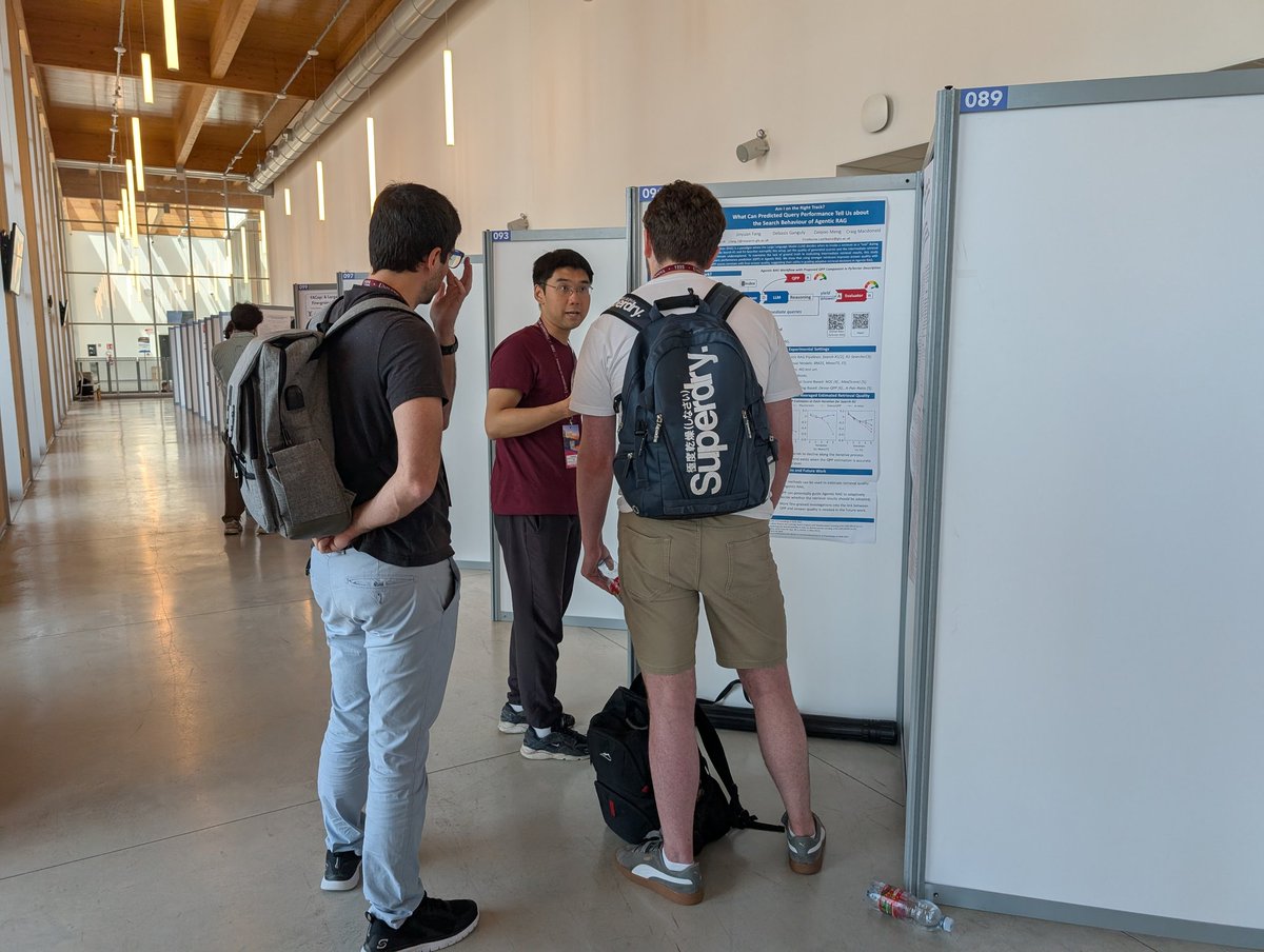 Jack McKechnie (@jackmck1999) on Twitter photo It's a busy day for <a href="/DanielTian97/">Fangzheng Tian</a>! After his earlier presentation, he's now presenting his poster that studies the search behaviour of agentic rag using QPP.
*Go to poster 91 and have a chat! *
<a href="/ir_glasgow/">Glasgow IR Group</a>
#SIGIR2025 It's a busy day for <a href="/DanielTian97/">Fangzheng Tian</a>! After his earlier presentation, he's now presenting his poster that studies the search behaviour of agentic rag using QPP.
*Go to poster 91 and have a chat! *
<a href="/ir_glasgow/">Glasgow IR Group</a>
#SIGIR2025