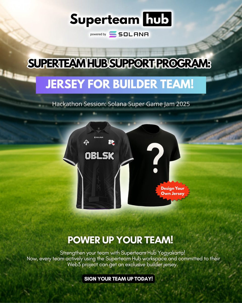 SuperteamINDO's tweet image. 🔥 LIMITED EDITION BUILDER JERSEY!
Dalam rangka Solana Super Game Jam 2025 yang diadain @superteamVN, Superteam ID hub Yogyakarta ngadain program spesial: Limited edition jersey eksklusif buat tim builder!
🛠️ Powered by Superteam ID x Obelisk Protocol
🎮 Dirancang khusus buat…