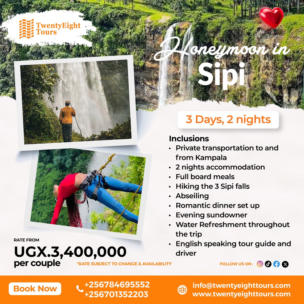 Where are the adventurous honeymooners at 💃?

TwentyEight tours has curated the perfect honeymoon itinerary that is marked with hiking trails and abseiling experiences that are one for the books 💯

Seeking for a honeymoon infused with adrenaline,  this is the one for you 💫