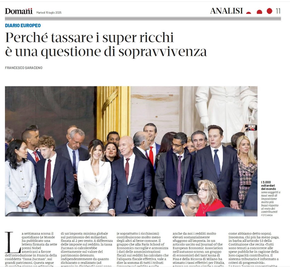 pisto_gol's tweet photo. Sette premi #Nobel hanno firmato una lettera aperta per chiedere l’introduzione di una tassa del 2% sui patrimoni superiori a 1 miliardo di euro. In tutto il mondo, questi super-ricchi sono 3.000, e questa tassa patrimoniale consentirebbe un gettito di 250 miliardi di euro/anno, che andrebbero a beneficio della comunità. Dovrebbe essere la prima di una serie di riforme-definanziare gli armamenti, aumento dei salari del 25%, aumento della retribuzione oraria-che porterebbero a riequilibrare  le classi sociali