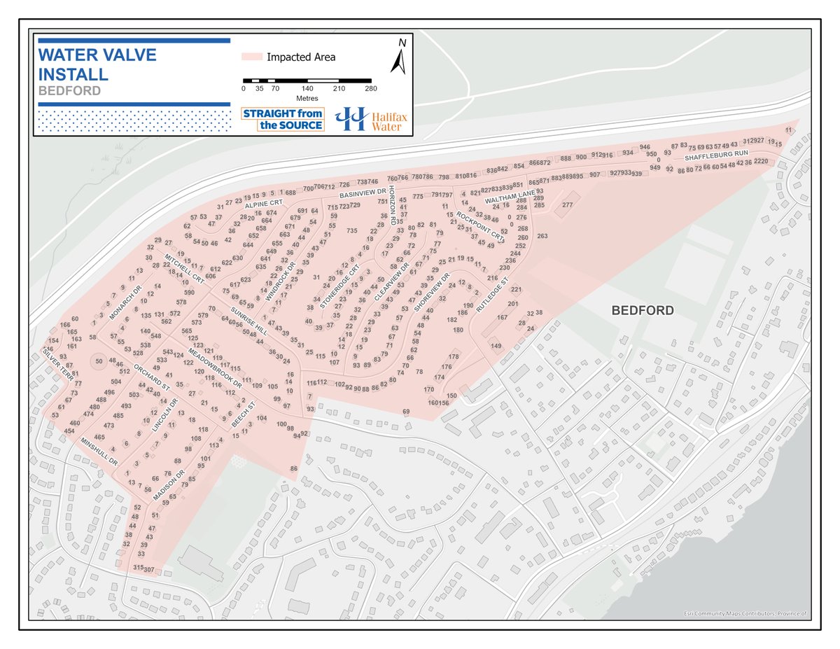 Water Service &amp; Traffic Advisory – Orchard Street - Water Valve Installation    

From 10AM to 4PM today, Thursday, July 17 Halifax Water crews will be on-site installing a water valve near 53 Orchard Street, Bedford.    

Water services will be impacted by this installation. The