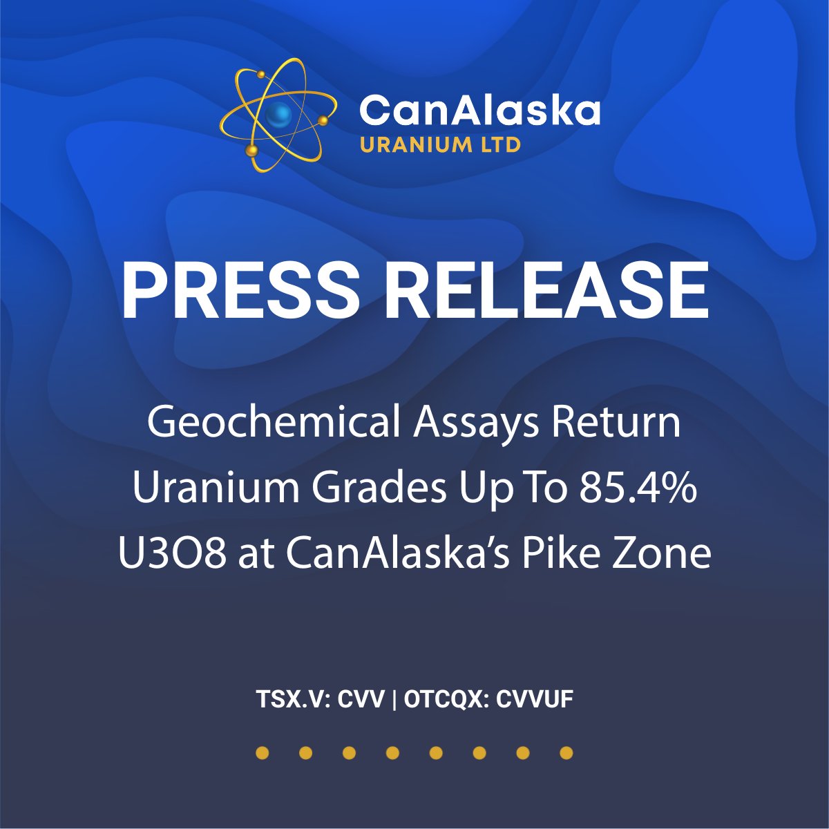 Geochemical Assays Return Uranium Grades Up To 85.4%
U3O8 at CanAlaska’s Pike Zone
canalaska.com/wp-content/upl…

TSX-V: $CVV | OTCQX: $CVVUF | FSE: DH7 
#CanAlaska #Uranium #Drilling #Mining #MiningNews