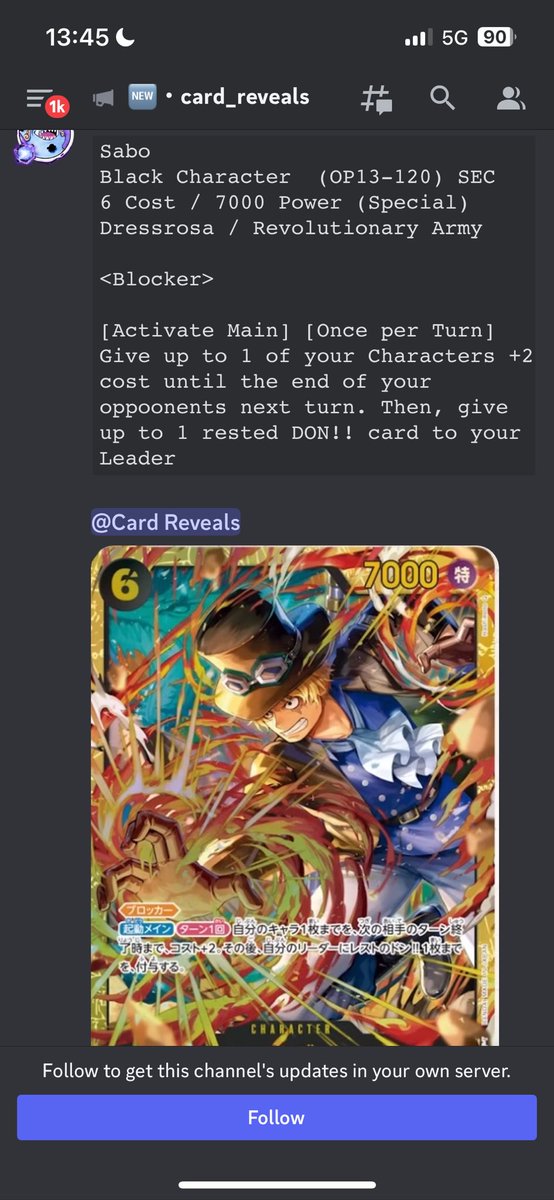 EmbHashtag's tweet image. This might be one of the most disappointing SEC reveals ever. Yes the card is fine. Yes it fits sabo well. Will it be run? Yes. But it doesn’t feel like a 4 of and in general you’d only wanna play this on 6 don. Also this is only good in sabo which sucks for koala players.