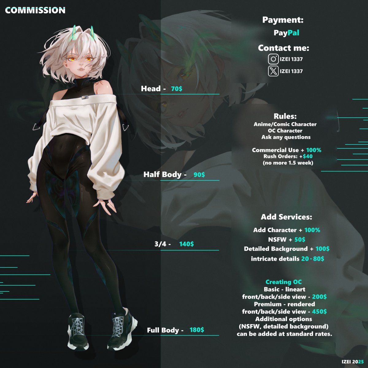 izei1337's tweet image. Hi! I&apos;m Izei, got some free slots open! Hit me up in DMs for commissions or any questions I&apos;ll get back to you on everything!😋
