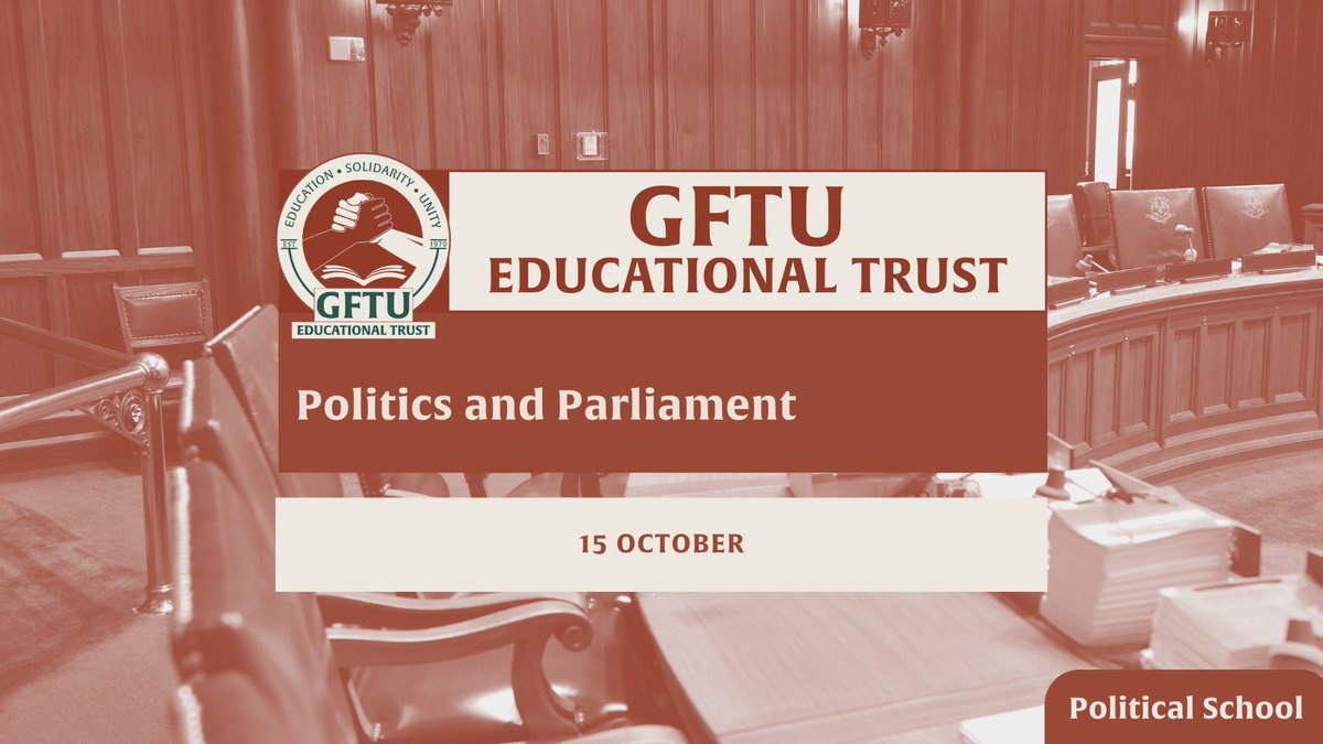 GFTUET's tweet image. 🚨 NEW | Political School 🎓
Three connected sessions across the year, our political schools will look at the role of trade unions in influencing parliament, the political world around us and our economy.
Limited places, register now: gftuet.org.uk/education
#GFTUET