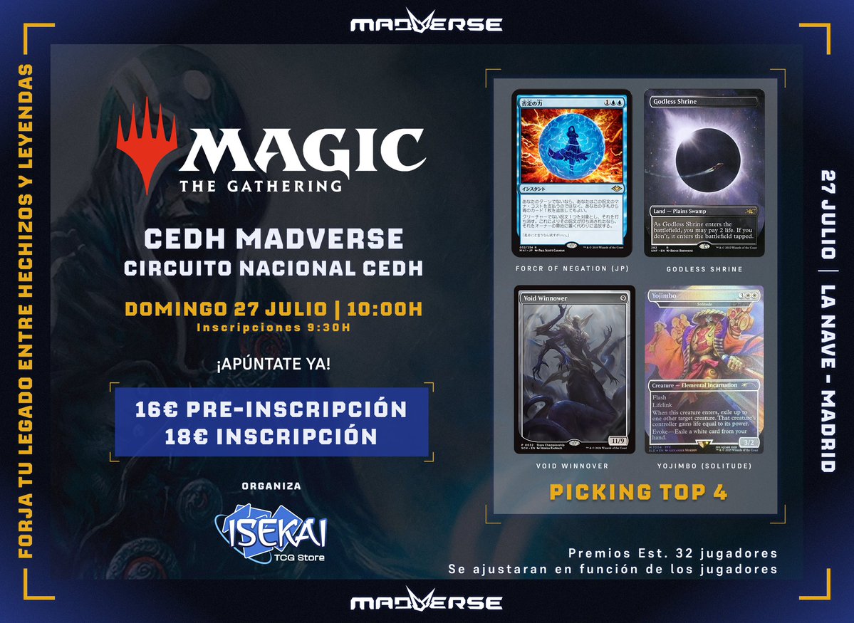 Madverse (@madverse_es) on Twitter photo ¡El torneo de <a href="/ISEKAI_ALCORCON/">Isekai TCG Store</a> de Magic the Gathering tendrá premios por picking para el Top 4! 🧙
¿Te gusta alguna de las cartas? 🎴
¡Apúntate ya y pelea por ellas! 🏆
🎫 Entradas: my.weezevent.com/magic-the-gath… ¡El torneo de <a href="/ISEKAI_ALCORCON/">Isekai TCG Store</a> de Magic the Gathering tendrá premios por picking para el Top 4! 🧙
¿Te gusta alguna de las cartas? 🎴
¡Apúntate ya y pelea por ellas! 🏆
🎫 Entradas: my.weezevent.com/magic-the-gath…