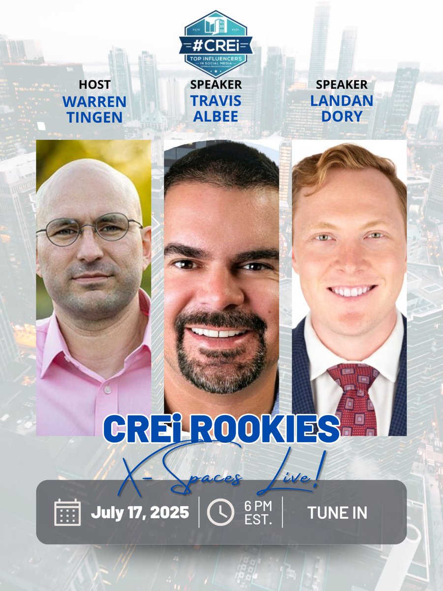creisummit's tweet image. .@warrentingen will be chatting it up with CREi Summit Rookies @TaxSavvyRE and @LandanDory on X Spaces LIVE today at 6:00 pm ET
Join us here: x.com/i/spaces/1eaKb…
See you soon!!