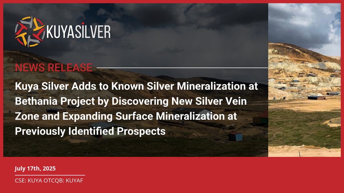 #NewsRelease |  Kuya Silver Adds to Known Silver Mineralization at Bethania Project by Discovering New Silver Vein Zone and Expanding Surface Mineralization at Previously Identified Prospects

Visit our website:
bit.ly/4lzr07f

#Silver #SilverDiscovery #SilverStocks