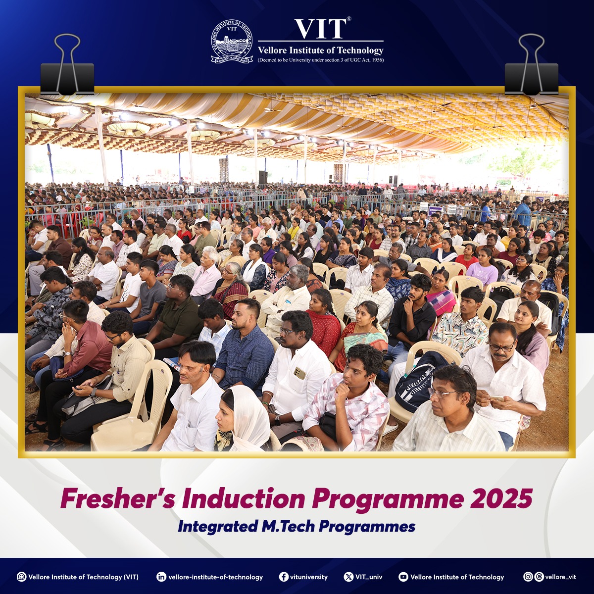 VIT_univ's tweet photo. What an exciting day it was at VIT as we welcomed our new 5-Year Integrated https://t.co/ks7OeCM5uW. students during the Freshers Induction Programme 2025!
#VIT #VelloreInstituteofTechnology #FreshersInduction #IntegratedMTech #Engineering #Motorq #classof2029 #HelloVIT https://t.co/fqf10AS0Zr
