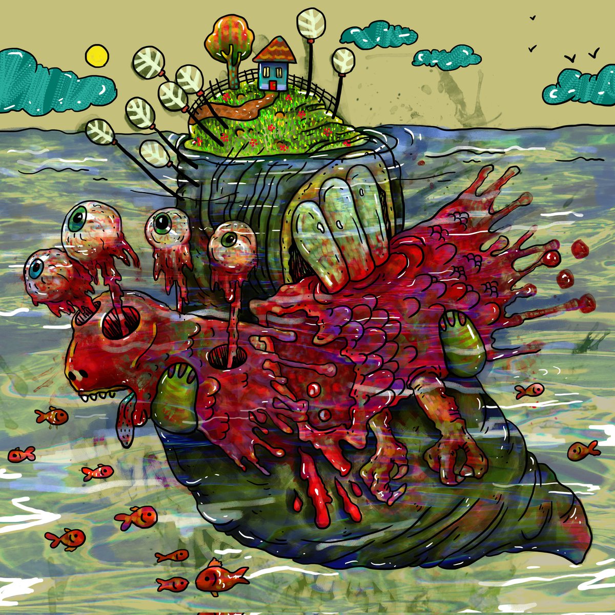 Happy Thursday ❤️‍🔥 
New artwork ✨️ 😍 
" Beautiful Island "
Don't be fooled by his appearance. All the murders under the sea were done by him.

This work is completely digital.

Price : 3XTZ 
NO. 5 EDITIONS 💞
Link : objkt.com/tokens/KT1T37F…

#nft #nftart
