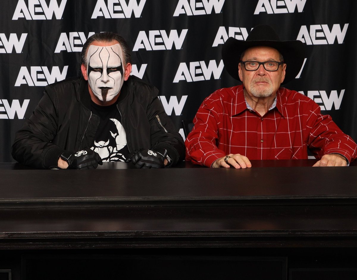 DoppelStinger's tweet image. At the announce desk with good ol @JRsBBQ . 🎤🦂🦂 #AllIn #AllInTexas #starrcast #aewallin #aew #cosplaysting #stingcosplay #stingtribute #jr