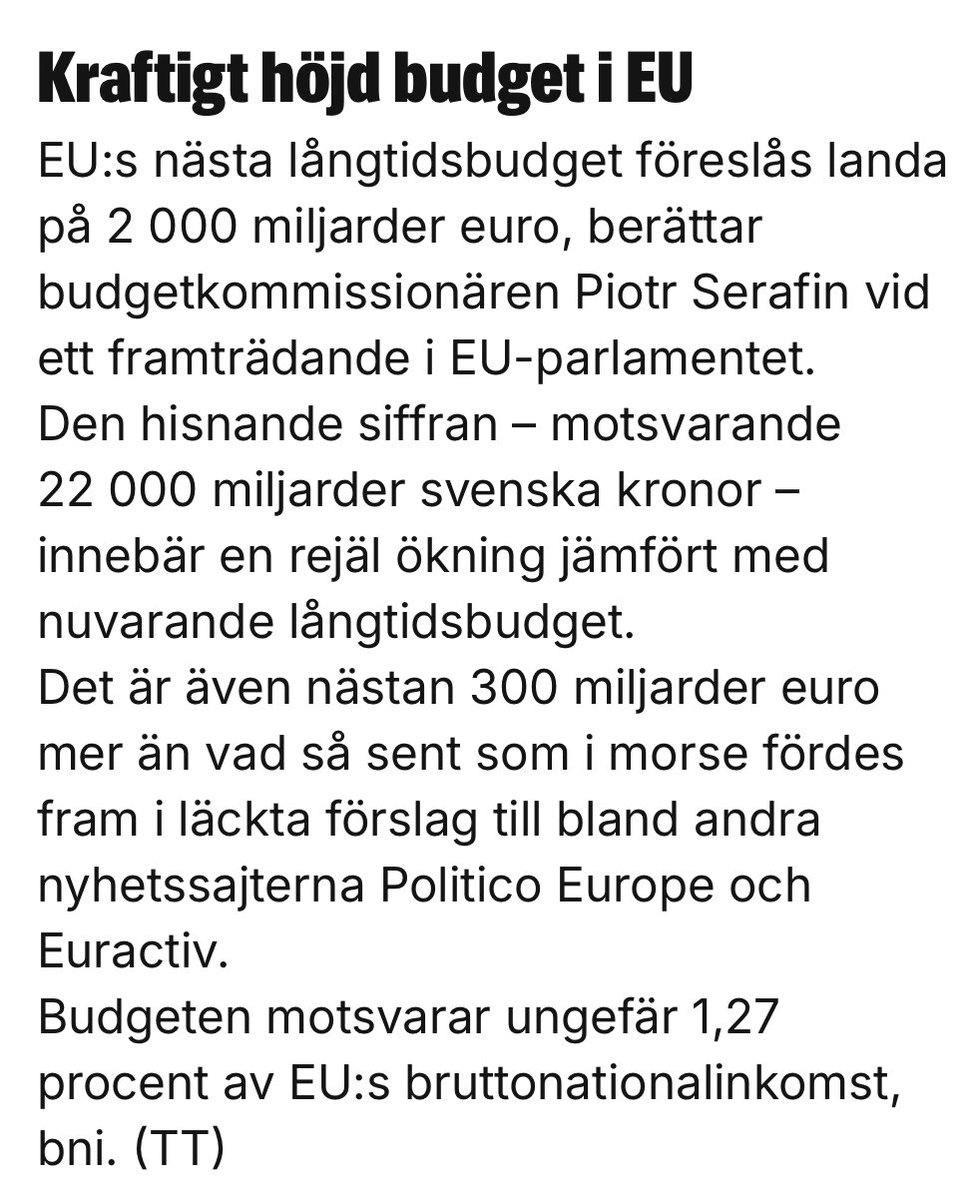 Kommissionen föreslår en ny budget på 2000 miljarder Euro. Sveriges regering måste lägga in sitt veto. Vi kan inte fortsätta finansiera det här oändliga slöseriet. EU måste börja proritera och skära ner på sina onödiga kostnader. #Stoppaslöseriet
