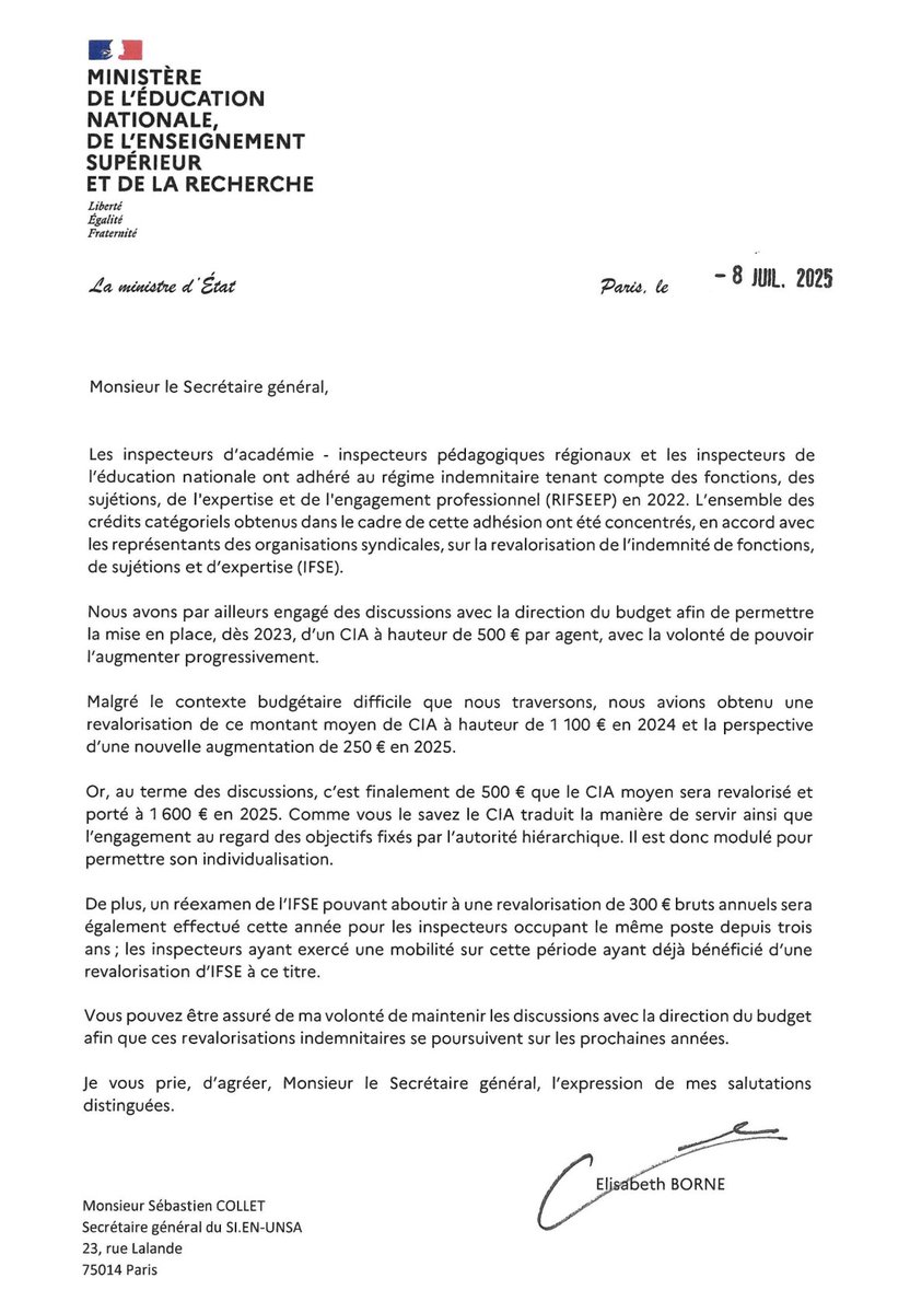 Ithyphallique's tweet image. ℹ️
Alors que Bercy a refusé l'accélération de la classe normale des profs faute de budget, les inspecteurs de l'Éducation nationale vont bénéficier d'une augmentation de +500€ du montant moyen du CIA.
Et de +300€ de l'IFSE pour ceux qui sont sur le même poste depuis 3 ans.