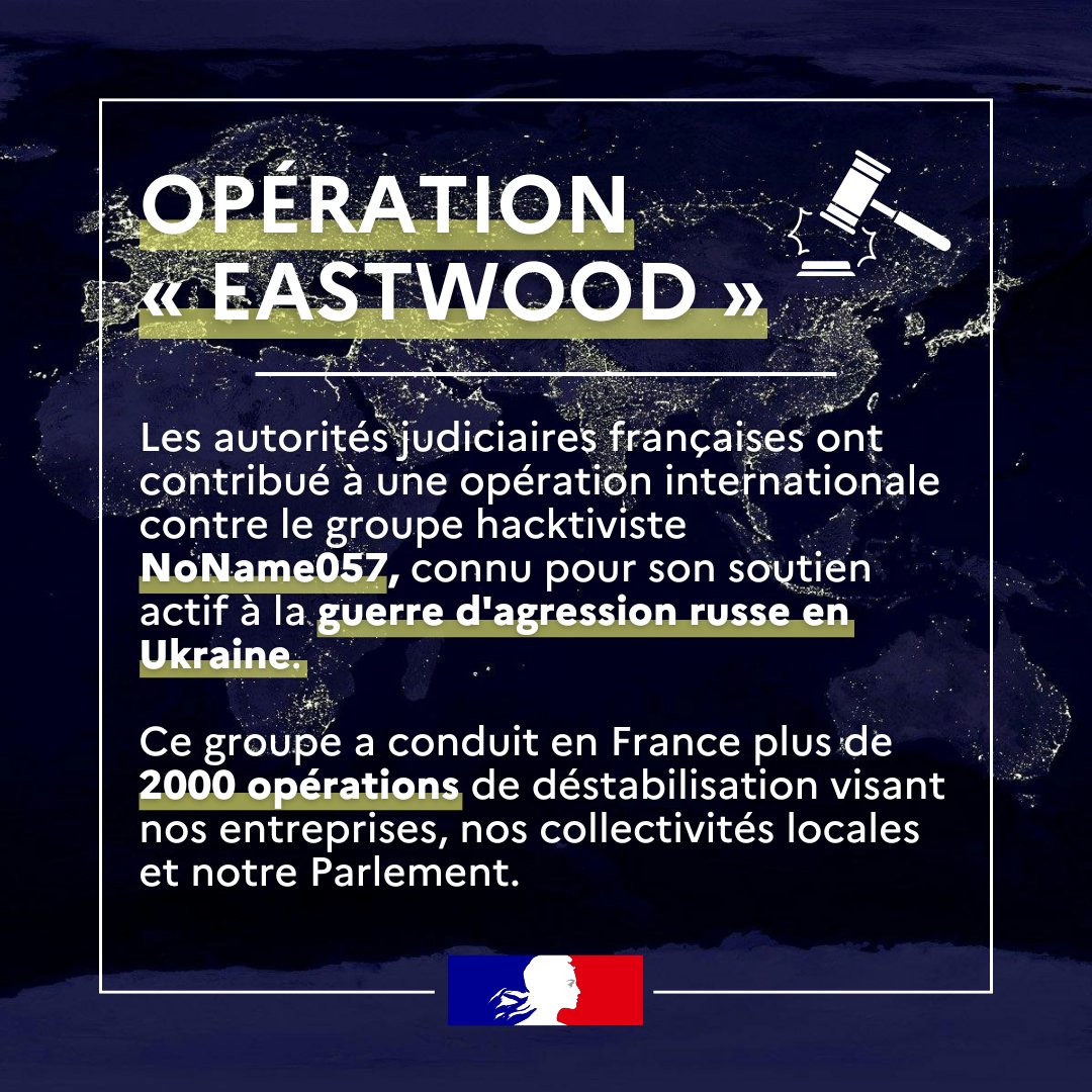 Avec ses partenaires internationaux et le soutien d'<a href="/Europol/">Europol</a> et <a href="/Eurojust/">Eurojust</a>, la France entrave un groupe hacktiviste soutenant la Russie dans sa guerre d'agression contre l'Ukraine.

Dans le cyberespace, la France observe ses adversaires, elle les bloque, elle les combat. ⬇️