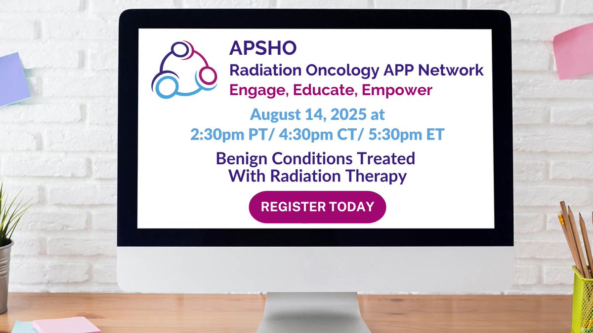 📅 Aug 14 | 5:30 PM ET
Join APSHO’s Radiation Oncology APP Network with Patricia Crabtrey for a webinar on treating benign conditions with radiation therapy.
✅ Non-invasive ✅ Effective ✅ Safe
🔗 apsho.org/events/registe…
#RadiationTherapy #Oncology #APSHO