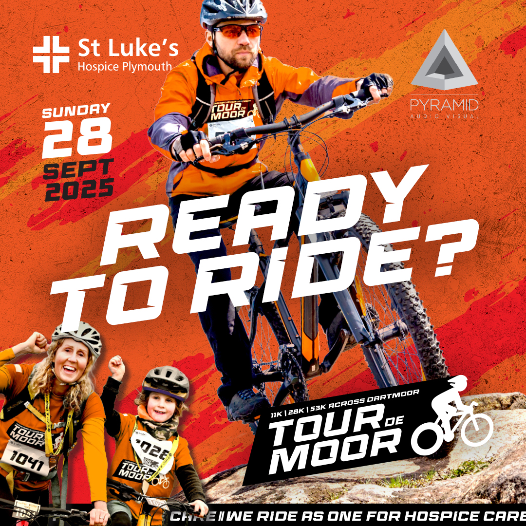 St Luke's Hospice Plymouth (@stlukesplymouth) on Twitter photo Are you ready to ride?
Our Tour de Moor is back on Sunday 28 September.
With three distances and difficulty levels to choose from, our Tour de Moor challenge, sponsored by <a href="/Pyramid_AV/">The Pyramid Group</a> is the ultimate inclusive family friendly cycling adventure.
🔗 stlukes-hospice.org.uk/tourdemoor Are you ready to ride?
Our Tour de Moor is back on Sunday 28 September.
With three distances and difficulty levels to choose from, our Tour de Moor challenge, sponsored by <a href="/Pyramid_AV/">The Pyramid Group</a> is the ultimate inclusive family friendly cycling adventure.
🔗 stlukes-hospice.org.uk/tourdemoor