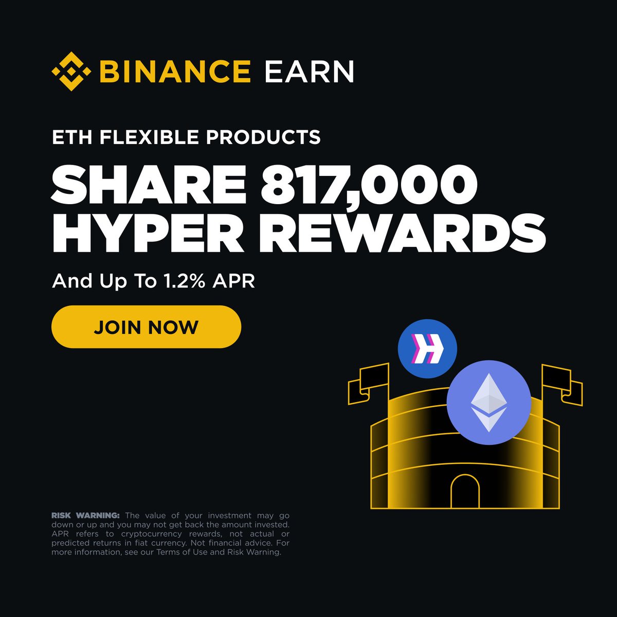 Join Binance Earn’s ETH Flexible Products Competition and get a chance to share 817,000 $HYPER + earn up to 1.2% APR!

The earlier you subscribe, the better your rewards!

Join here 👉 binance.onelink.me/mL1z/j9j3dn7r?…
