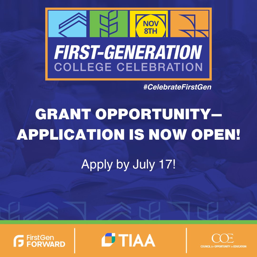 FirstgenForward's tweet image. TODAY is the last chance to complete and submit your #CelebrateFirstGen grant applications! Thanks to the TIAA sponsorship, we&apos;ve increased the maximum award so you can engage even more #firstgen students with these unrestricted funds. Visit bit.ly/FGFCelebrateFi… and submit!
