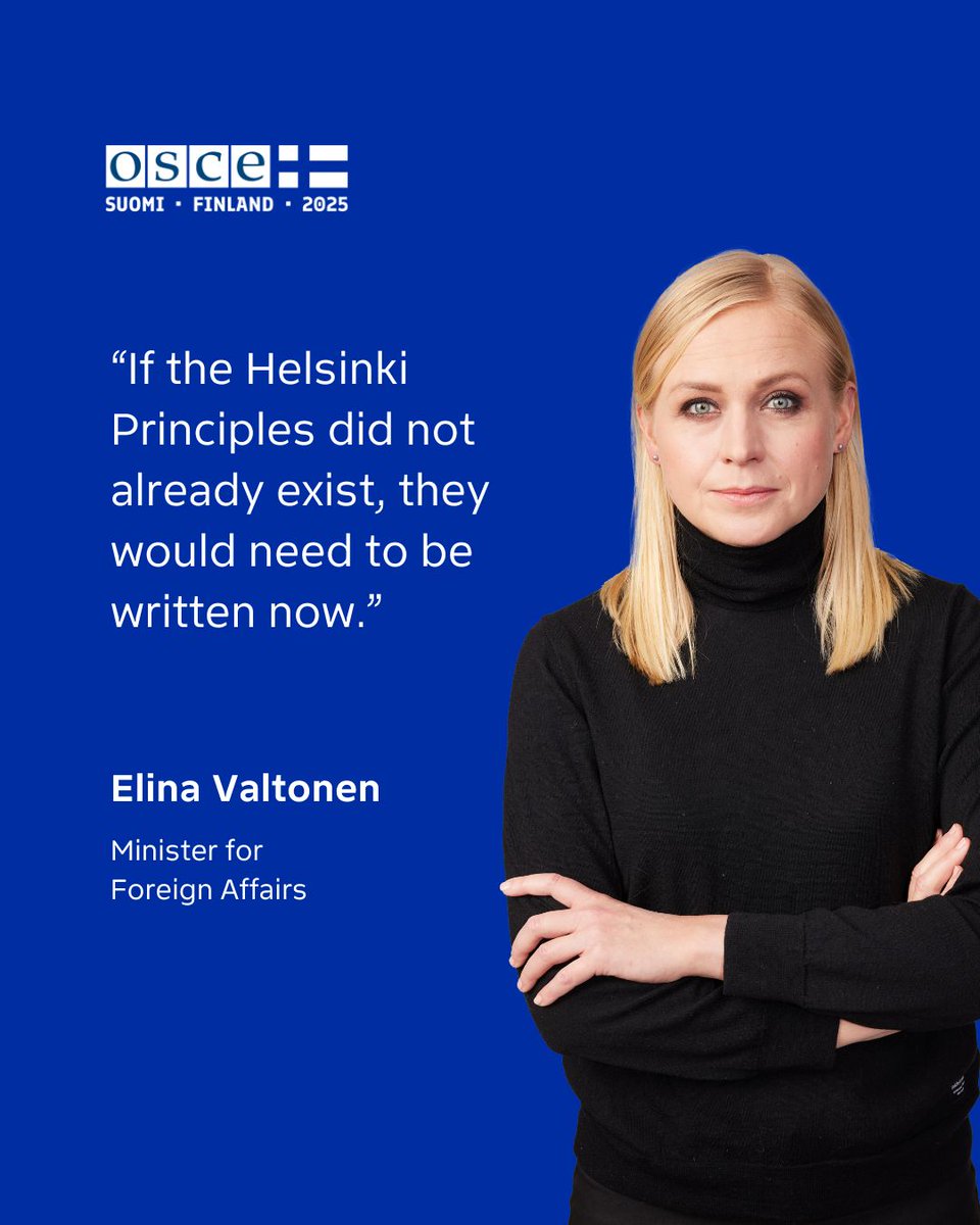 FinBotschaftDe's tweet image. Anlässlich des 50. Jahrestages der Schlussakte von Helsinki wird die OSZE-Vorsitzende, Außenministerin @elinavaltonen, am 31.7.2025 in der Finlandia-Halle eine Konferenz mit dem Titel „Respecting the Legacy, Preparing for the Future“ ausrichten. #OSCE25FI
um.fi/osce25fi/helsi…