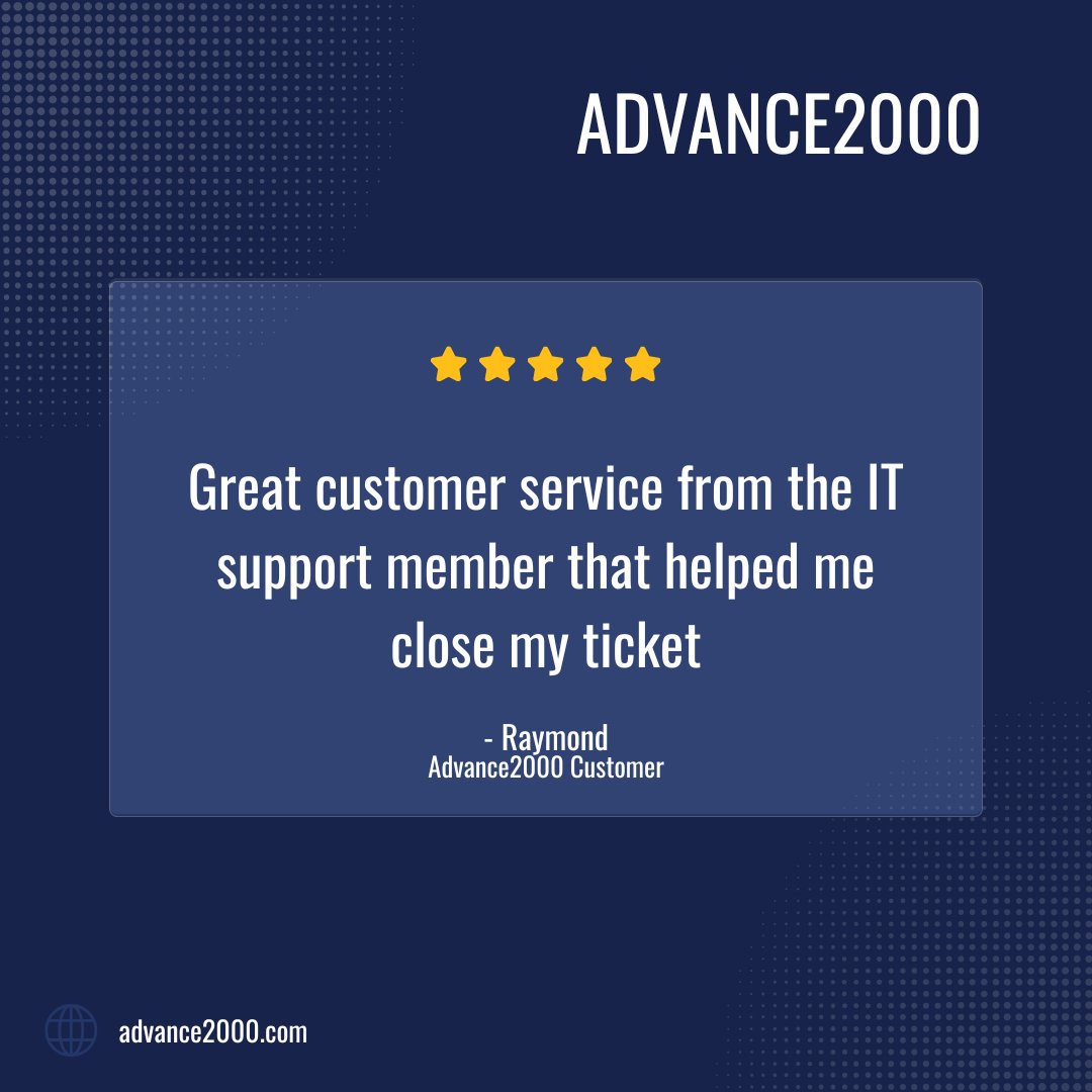 Experience the same fast, reliable IT support our clients trust. Visit our website to learn how Advance2000 can support your business!

🔗advance2000.com 

#Advance2000 #HappyCustomer #ITSupport