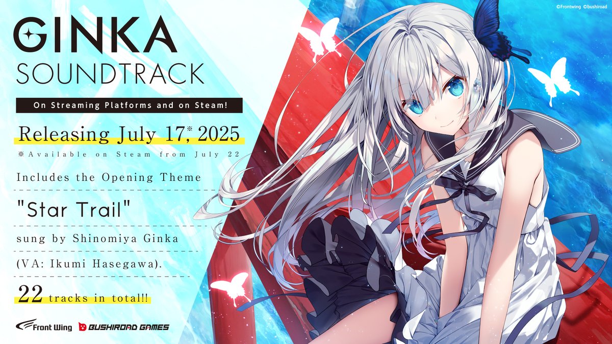 FrontwingInt's tweet image. The GINKA original soundtrack, which includes the full version of the game's opening theme sung by Ikumi Hasegawa, has been released on streaming platforms!
It will also be available for download on Steam from July 22 (JST)!
store.steampowered.com/app/3808560/GI… #GINKA
