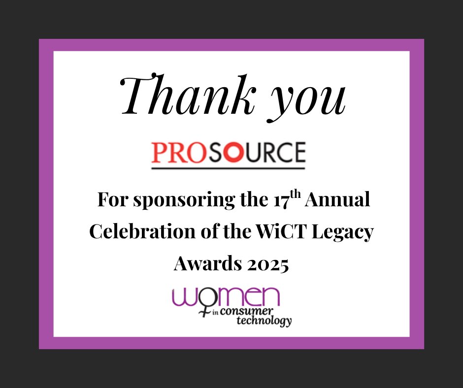 We are incredibly grateful to have #ProSource as a Gold Sponsor for the #WiCT Legacy Awards 2025, taking place on September 5, 2025, at the Colorado Convention Center during #CEDIA2025 Tickets are on sale for this event, click here to purchase f.mtr.cool/qlswpwjiyp 
 #CEDIAExpo