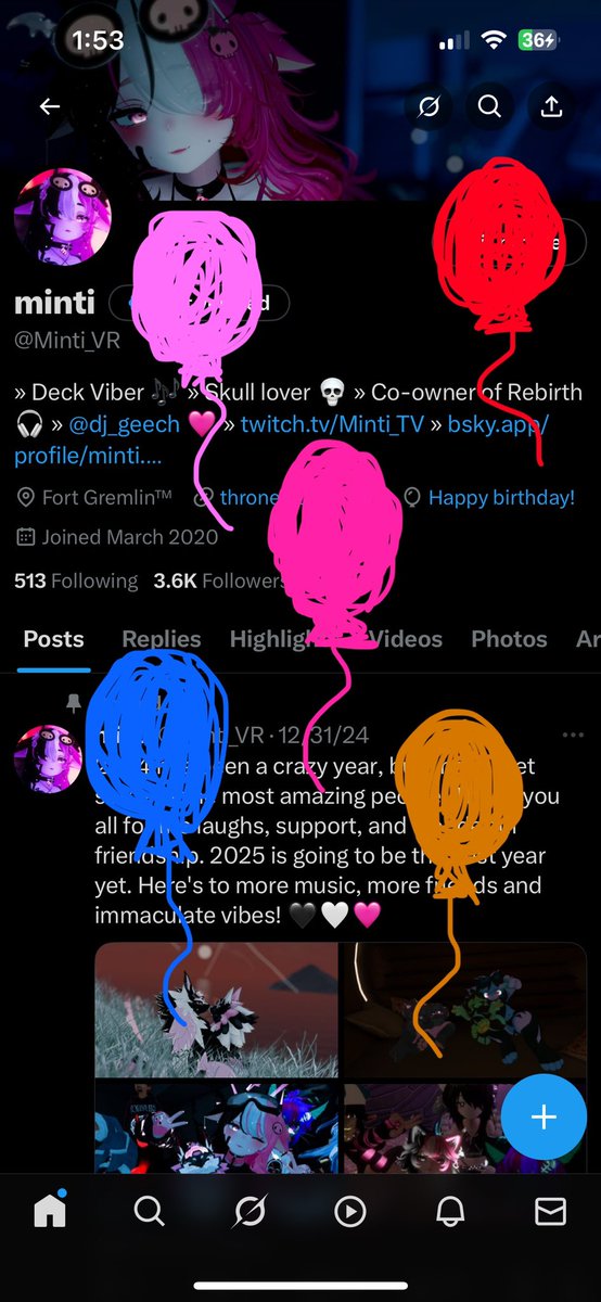 Minti_VR's tweet image. Wooo another year wiser hopefully~ thank you friends for all the beauty you bring into my life daily. Big birthday hours🖤🤍🩷