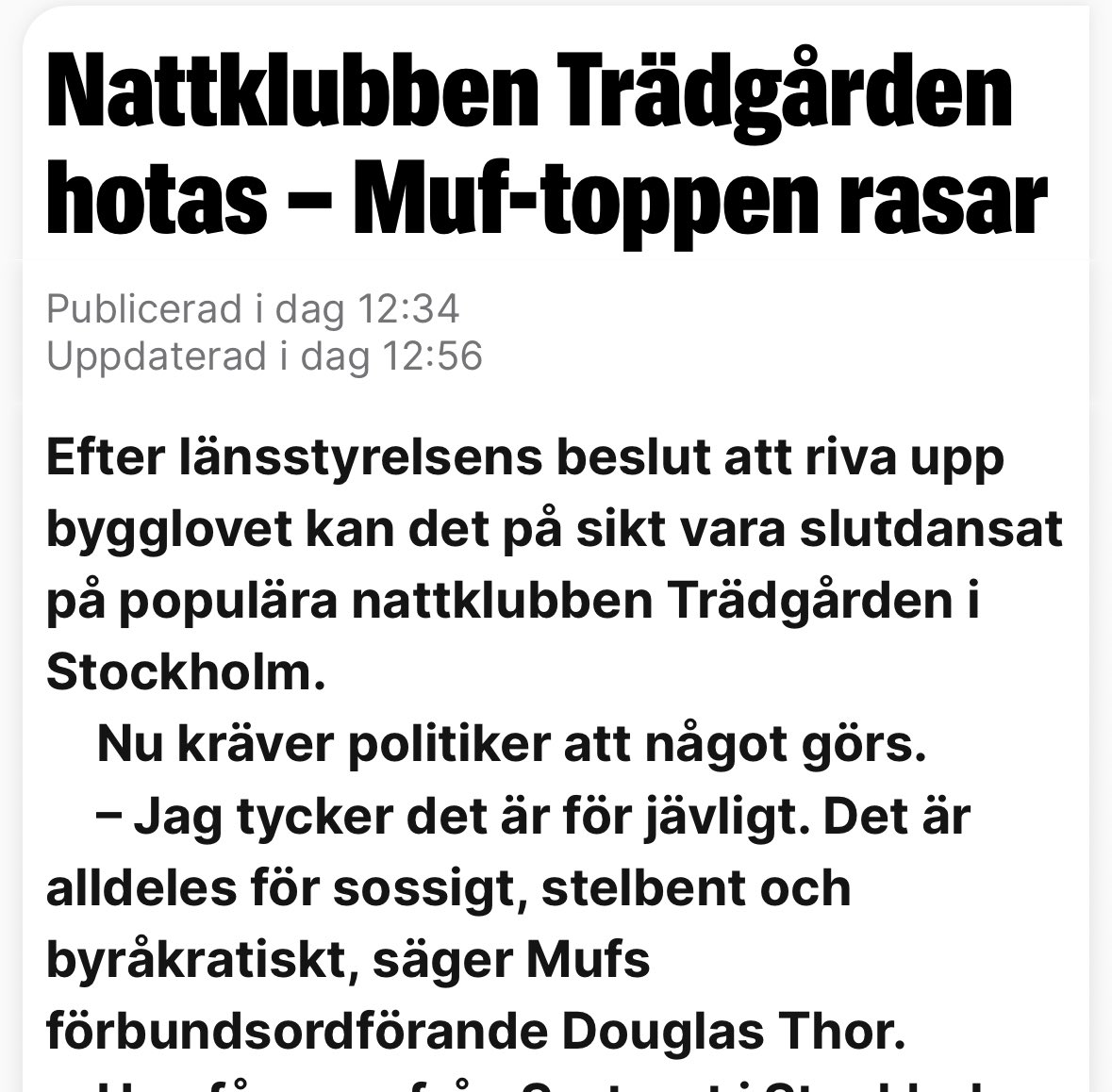 SD-regeringen har gjort sitt yttersta för att förstöra svenskt kulturliv. Nu går deras myndighet på Stockholms stolthet.

Trädgården måste räddas. Och Sverige behöver ett maktskifte som värdesätter kulturen och dansen.

expressen.se/nyheter/sverig…