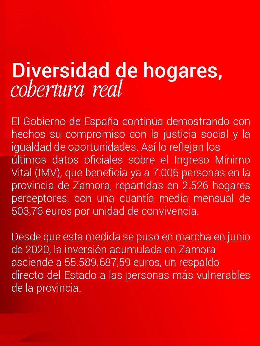 PSOE_Zamora's tweet image. ✅ Más de 7.000 personas en Zamora ya se benefician del Ingreso Mínimo Vital.
🏠 2.526 hogares protegidos.
👩👧👦 55 millones de euros invertidos desde 2020.
🌹 El Gobierno de España cumple. El PSOE defiende una Zamora con futuro y sin exclusión.