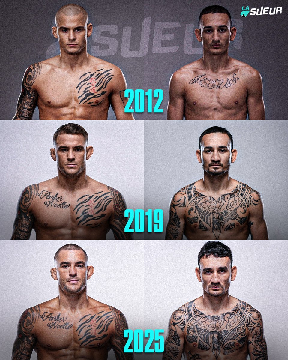LaSueur_off's tweet image. Dustin Poirier 💎 et Max Holloway 🌸 au fil des années à l'UFC.