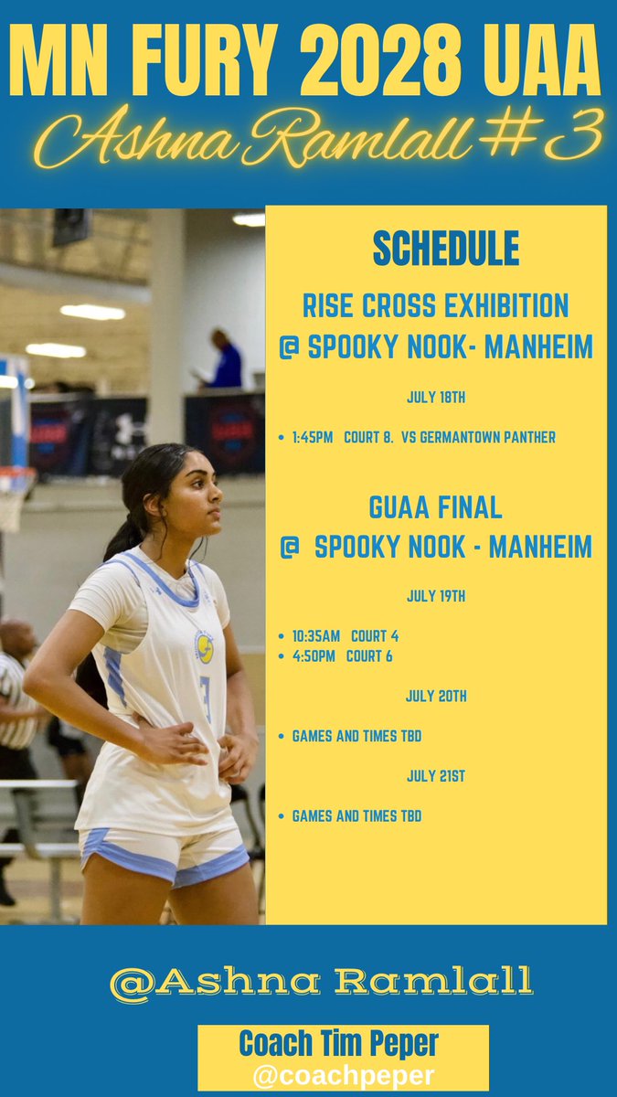 Ashna Ramlall (@ashnaramlall) on Twitter photo Excited to play in the UAA finals in Manheim, PA, July 18-21.
basketball.exposureevents.com/240344/guaa-anโฆ
<a href="/MinnesotaFury/">Minnesota Fury AAU</a> Excited to play in the UAA finals in Manheim, PA, July 18-21.
basketball.exposureevents.com/240344/guaa-anโฆ
<a href="/MinnesotaFury/">Minnesota Fury AAU</a>
